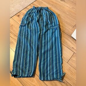 Blue cargo styled Striped Pants with elastic waist band gronola/outdoorsy